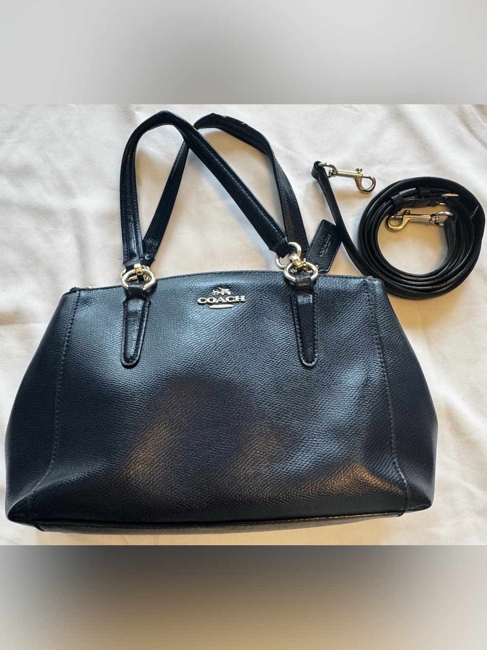 Coach Navy Blue Crossgrain Leather Satchel Crossbody Bag Gold Hardware